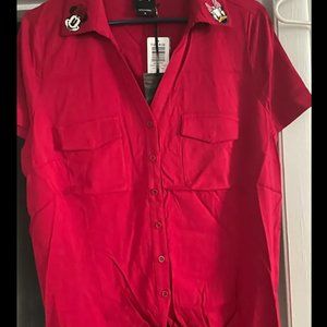 Disney Americana Minnie Mouse Daisy Stretch Challis Button Up Short Torrid 0 Med